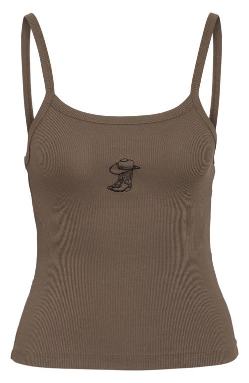 NOISY MAY NOISY MAY STINE EMBROIDERED STRETCH COTTON CROP RIB TANK