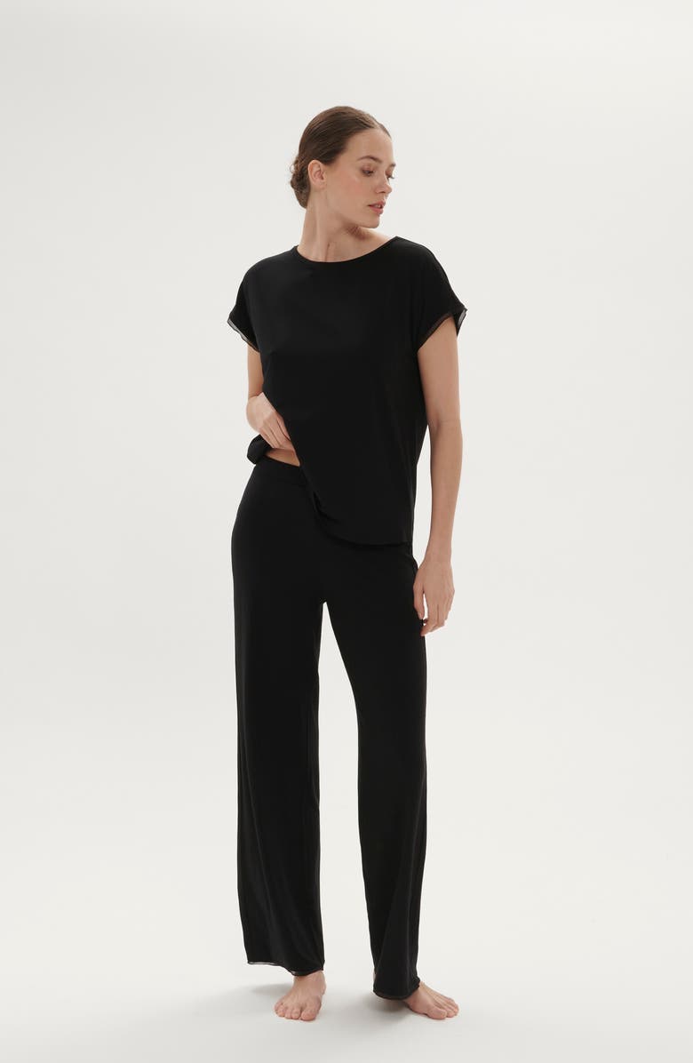 Simone Perele Aurore Straight Leg Pajama Pants, Alternate, color, Black