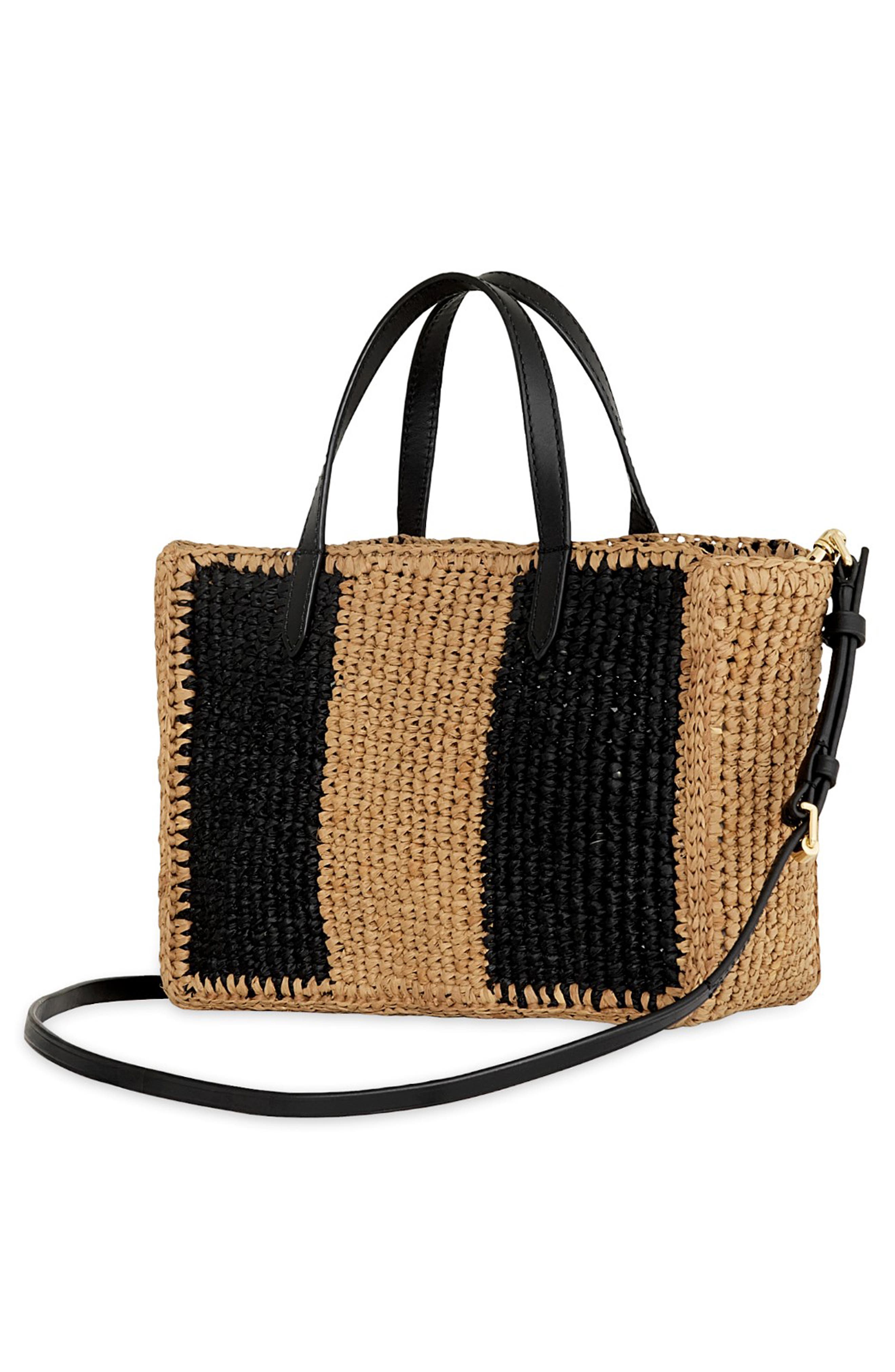 Rebecca Minkoff Mini Raffia Tote, Alternate, color, Black/ Brown