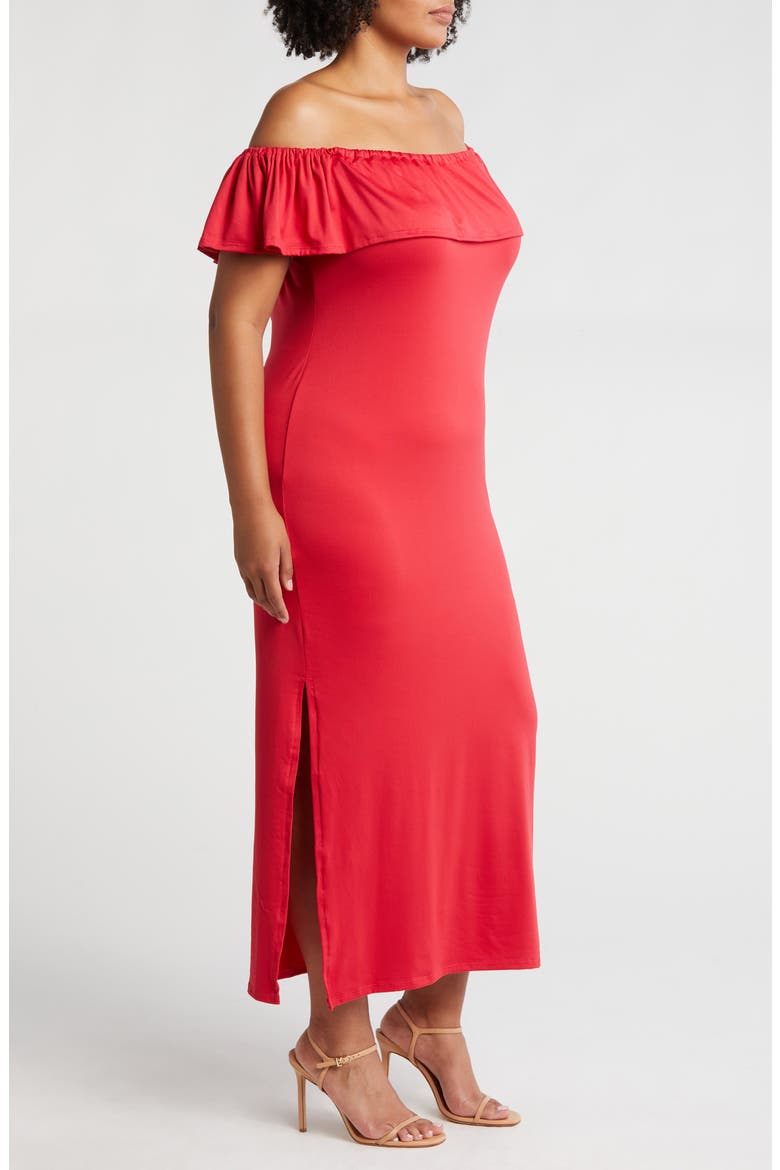 Off the Shoulder Jersey Midi Dress, Alternate, color, RED