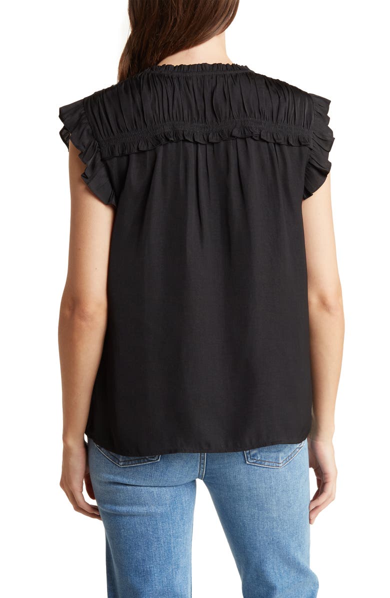 DR2 by Daniel Rainn Ruffle Tie Neck Top, Alternate, color, Black