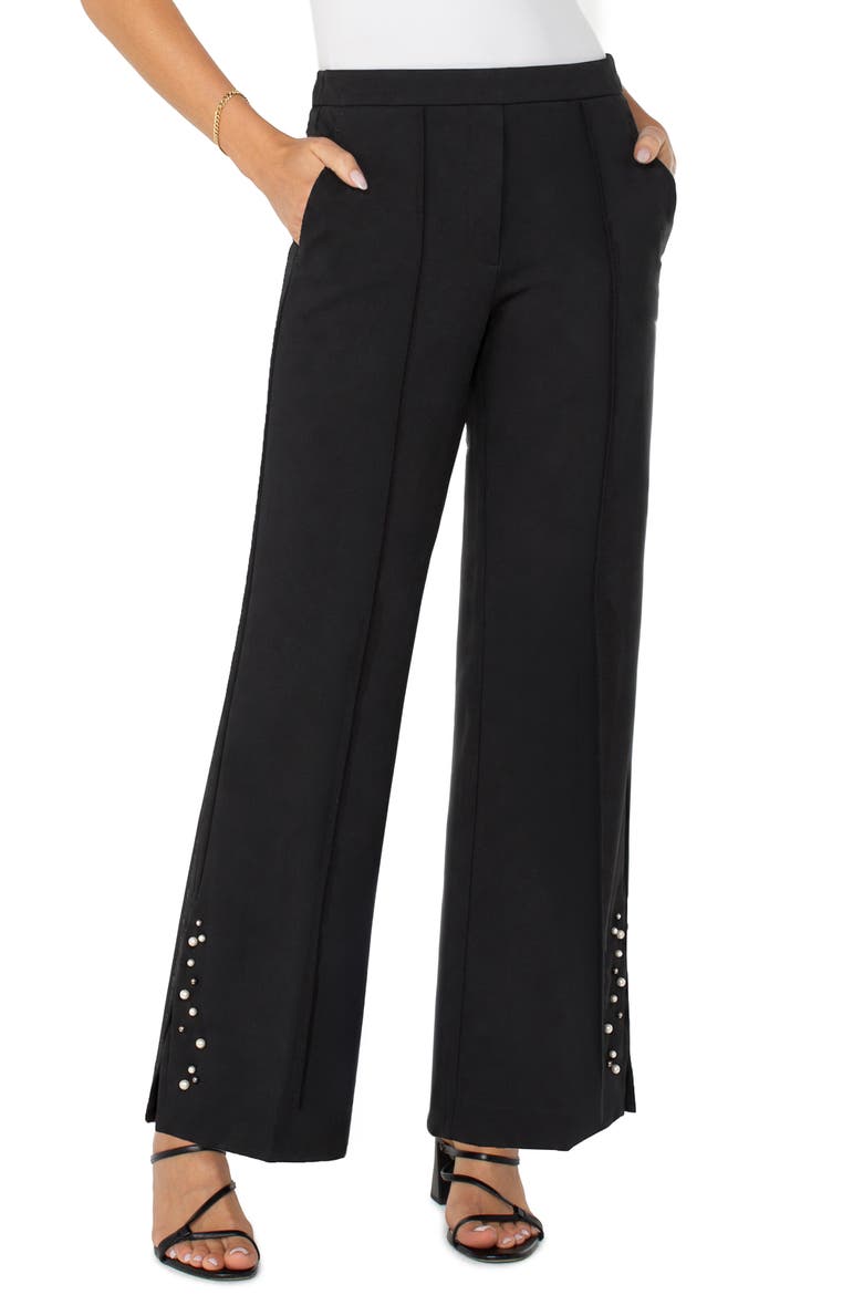 Kayla Pearl Hem High Waist Wide Leg Pants, Main, color, BLACK