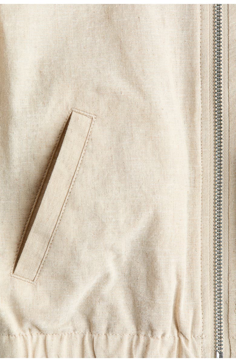 H&M Linen-blend bomber jacket, Alternate, color, Light Beige Melange