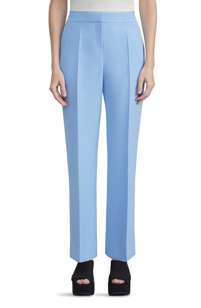Lafayette 148 New York Gates Wool & Silk Crepe Flare Leg Trousers, Main, color, Cool Blue