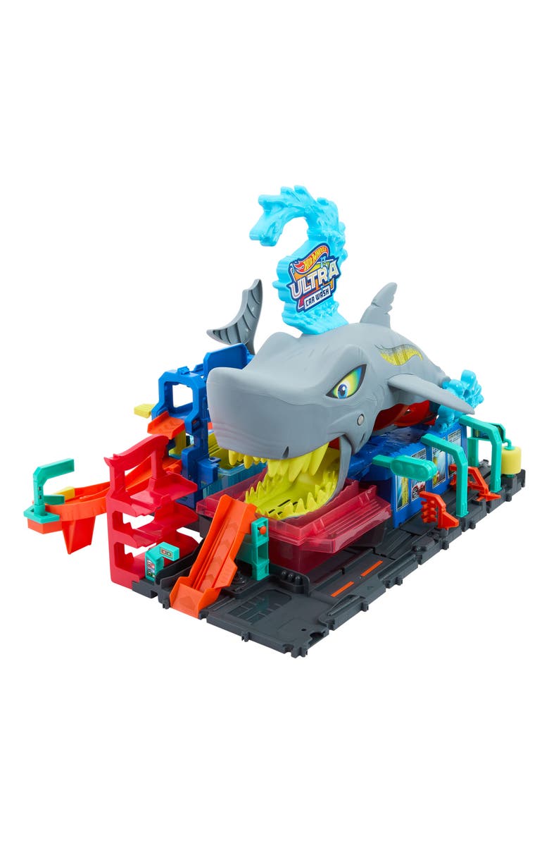 Hot Wheels City Ultra Shark Car Wash with Color Reveal Toy Car in 1:64 Scale Playset, Alternate, color, 