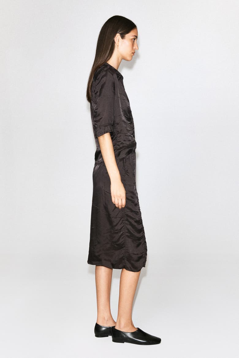 Gathered Crinkled Midi Skirt, Alternate, color, BROWN