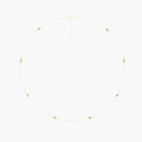 Round Bezel Station Lab Diamond Necklace in 14K