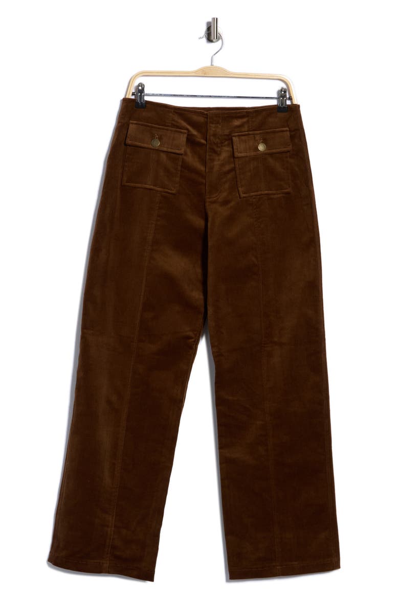 High Waist Patch Pocket Wide Leg Corduroy Pants, Main, color, CHOCOLATE