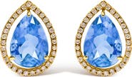 Haus of Brilliance 18K Yellow Gold 9x13 MM Blue Flourite Pear Halo Stud Earrings 1/2 Cttw Diamond