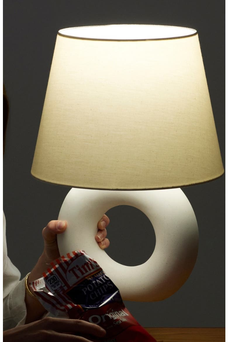 Chloe 15.5" LED Table Lamp with Off-White Ceramic Base and Cotton Shade, Alternate, color, Beige/Cream