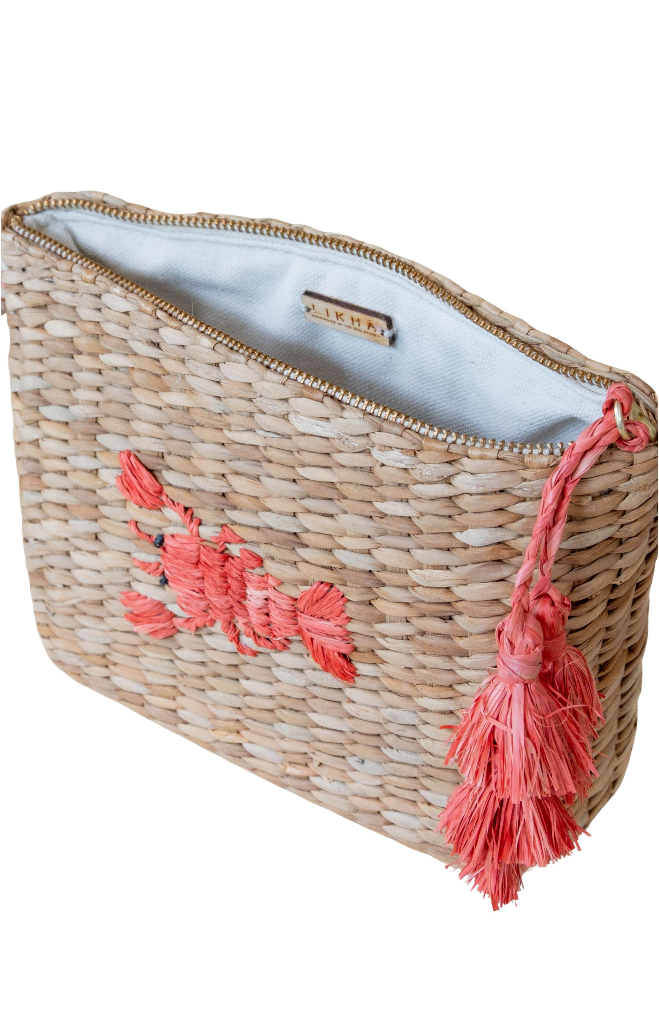 LIKHA Lobster Embroidered Straw Pouch, Alternate, color, 