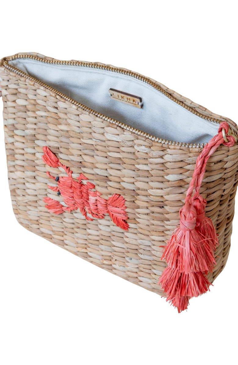 LIKHA Lobster Embroidered Straw Pouch, Alternate, color,
