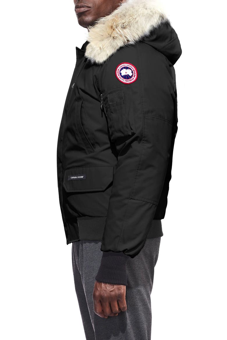 Chilliwack Down Bomber Jacket with Genuine Coyote Fur Trim, Alternate, color, BLACK
