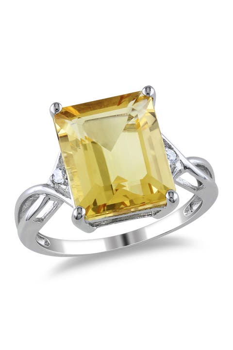 Sterling Silver Citrine & White Topaz Emerald Ring