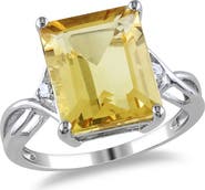 DELMAR Sterling Silver Citrine & White Topaz Emerald Ring
