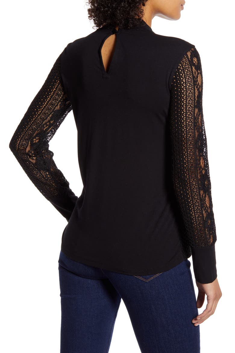Lace Mock Neck Top, Alternate, color, BLACK