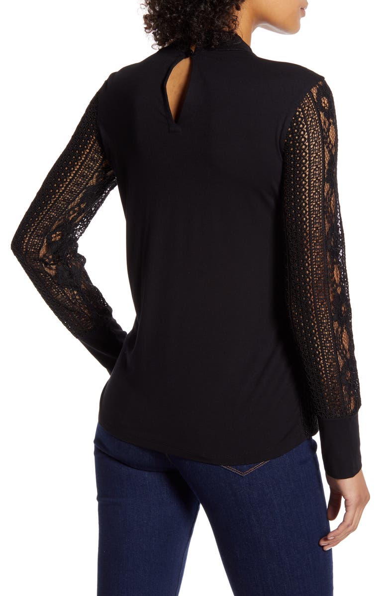 Halogen<sup>®</sup> Lace Mock Neck Top, Alternate, color,