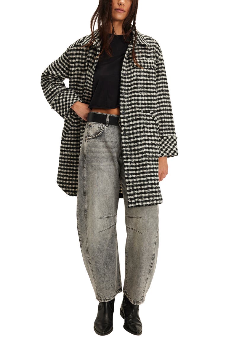 We the Free Get Around Houndstooth Long Shirt Jacket, Main, color, BLACK AND WHITE