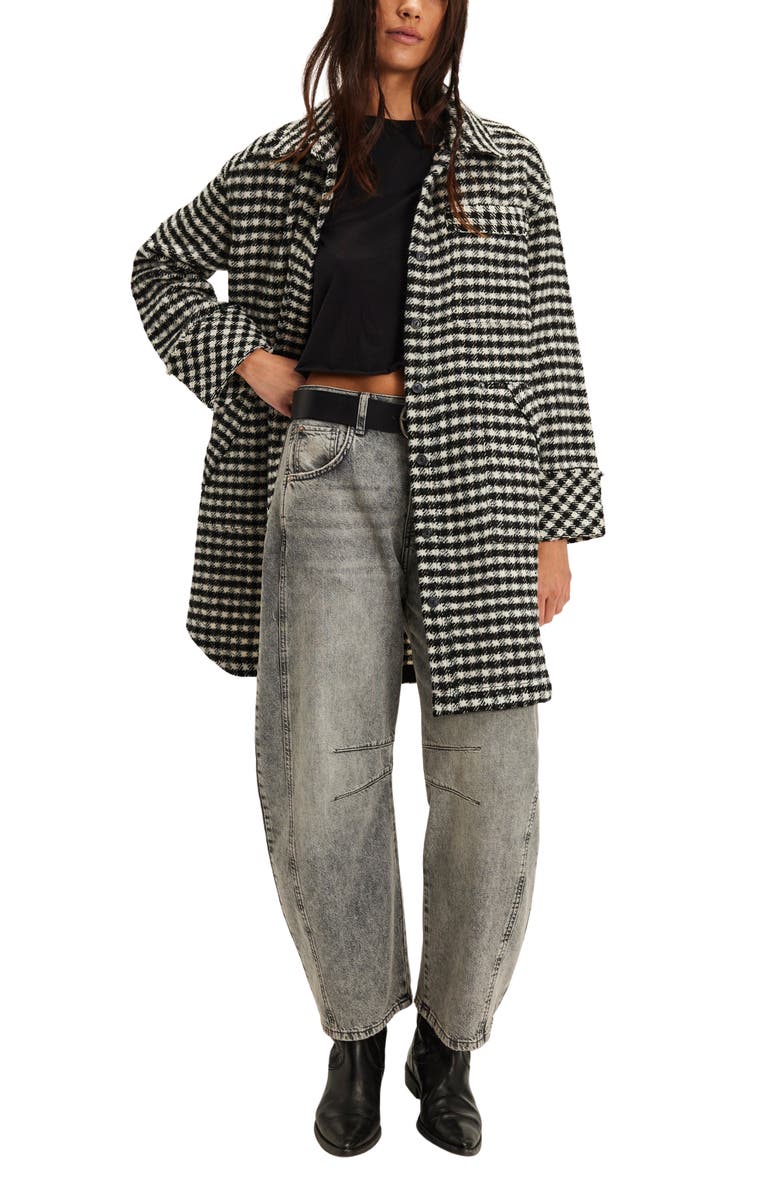 Free People We the Free Get Around Houndstooth Long Shirt Jacket, Main, color, Black And White
