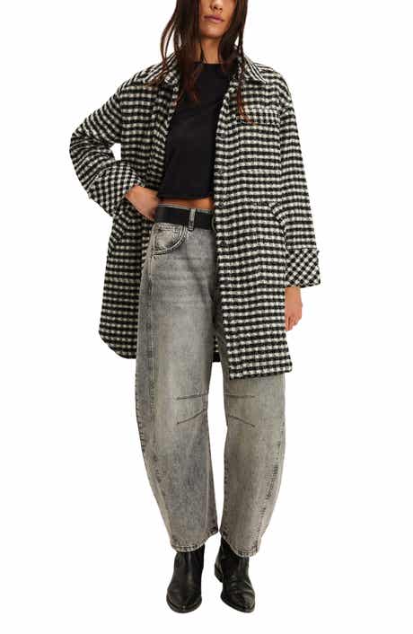 Free People We the Free Get Around Houndstooth Long Shirt Jacket