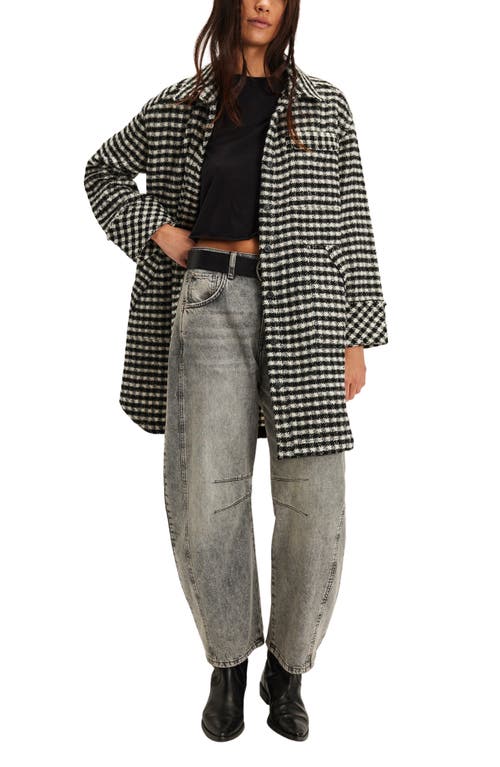 Free People We The Free Get Around Houndstooth Long Shirt Jacket In Black