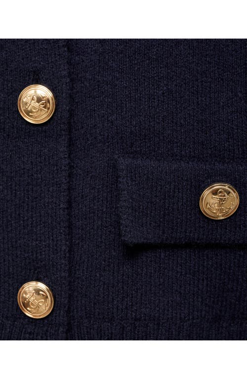 Mango Double Breasted Wool Blend Blazer In Dark Navy