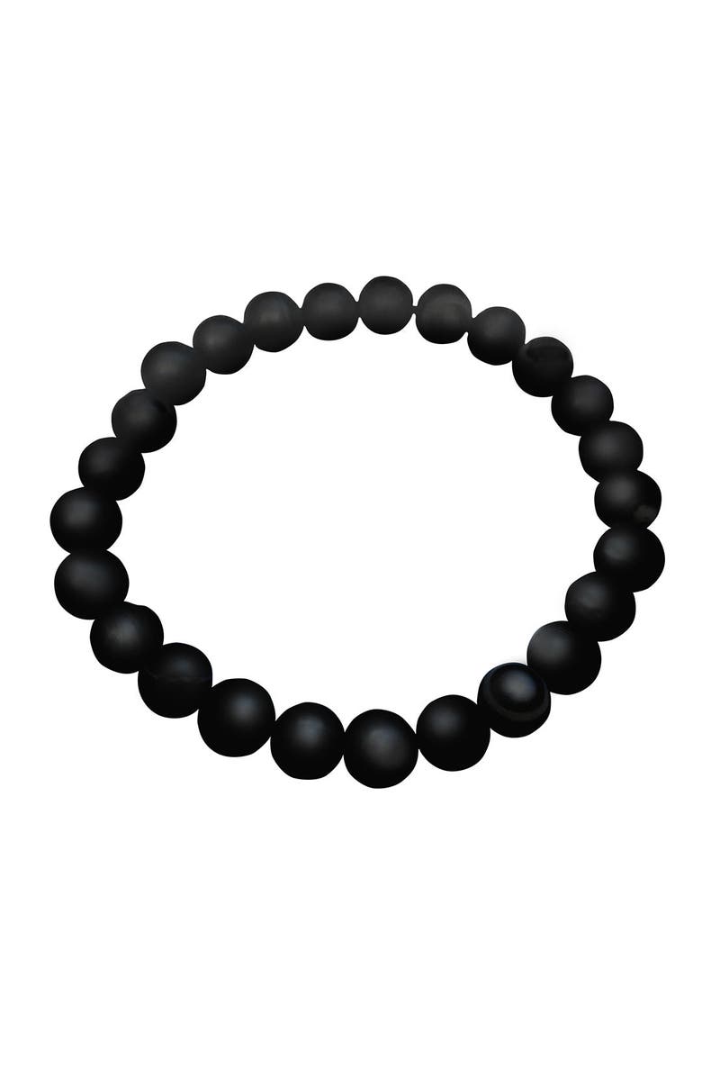Jan Leslie 8mm Matte Black Onyx Beaded Stretch Bracelet, Main, color, Black