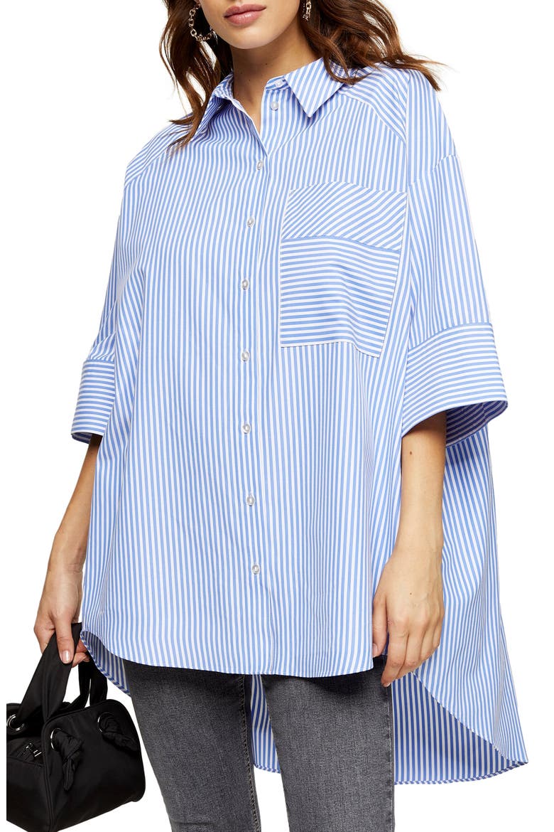 Stripe Oversize Poplin Shirt, Main, color, BLUE