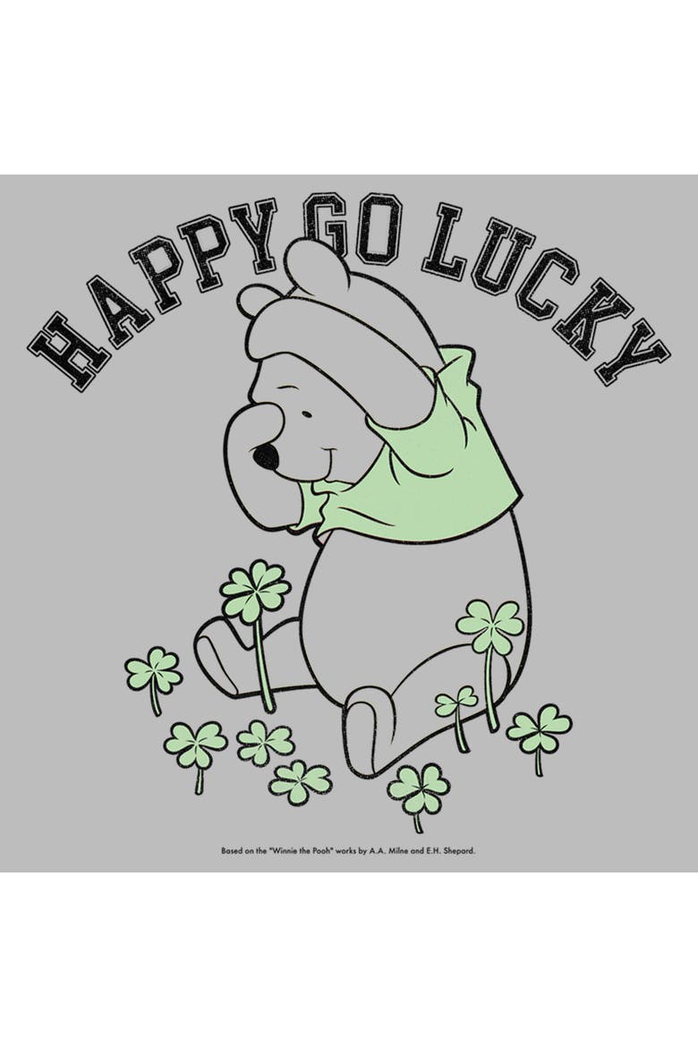 Junior's Winnie the Pooh St. Patrick's Day Happy Go Lucky  Sweatshirt, Alternate, color, Heather Gray