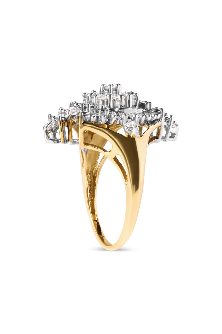 10K Yellow Gold 1 Cttw Diamond Cluster and Rhombus Halo Ring, Alternate, color, Yellow