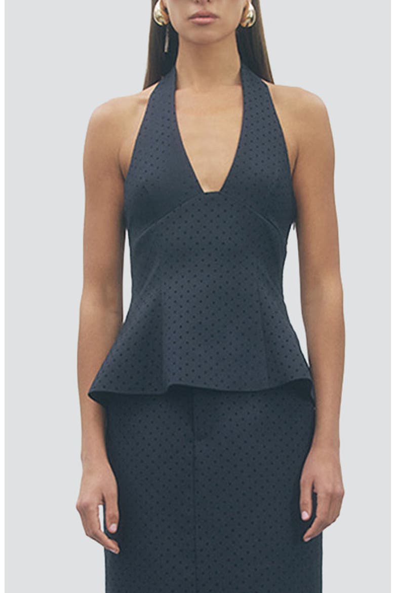 Brynn Peplum Halter Top, Main, color, NAVY BLACK