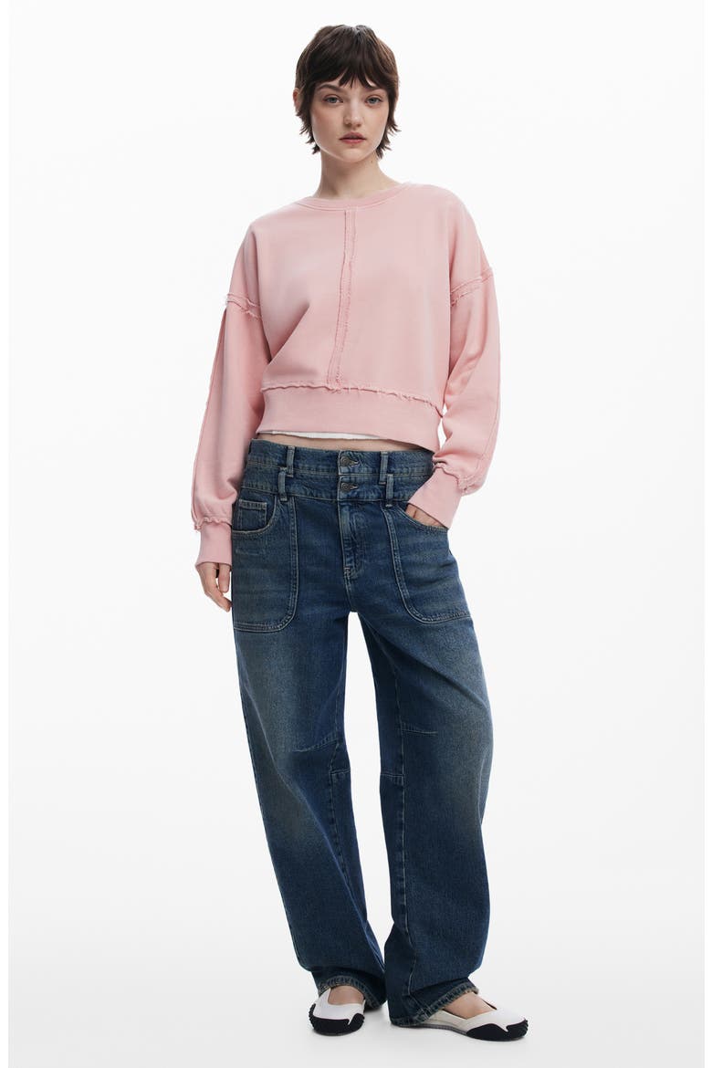 Exposed Seam Cotton Sweatshirt, Alternate, color, PINK