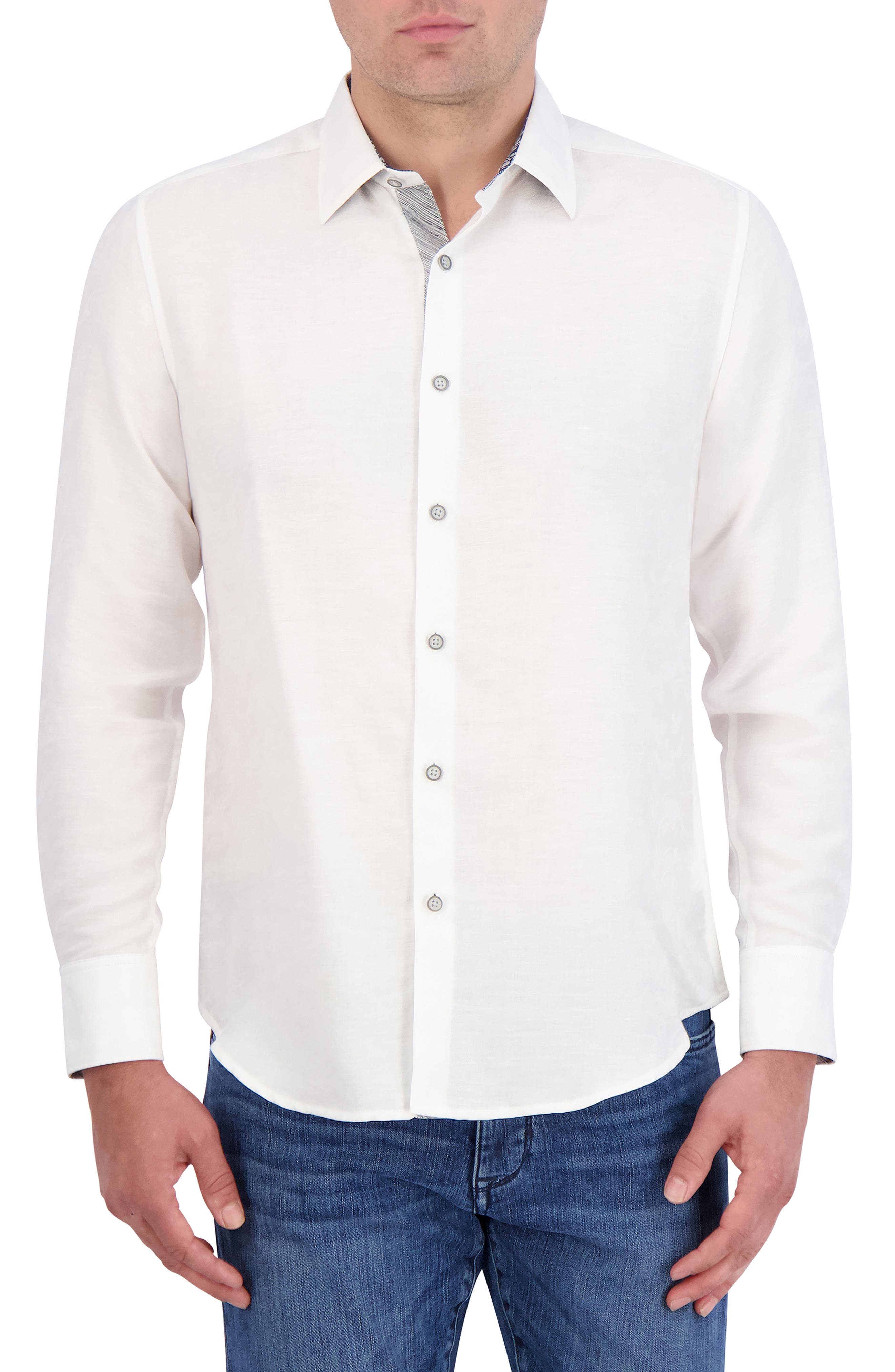 Robert Graham Poseidon Linen & Cotton Jacquard Button-Up Shirt