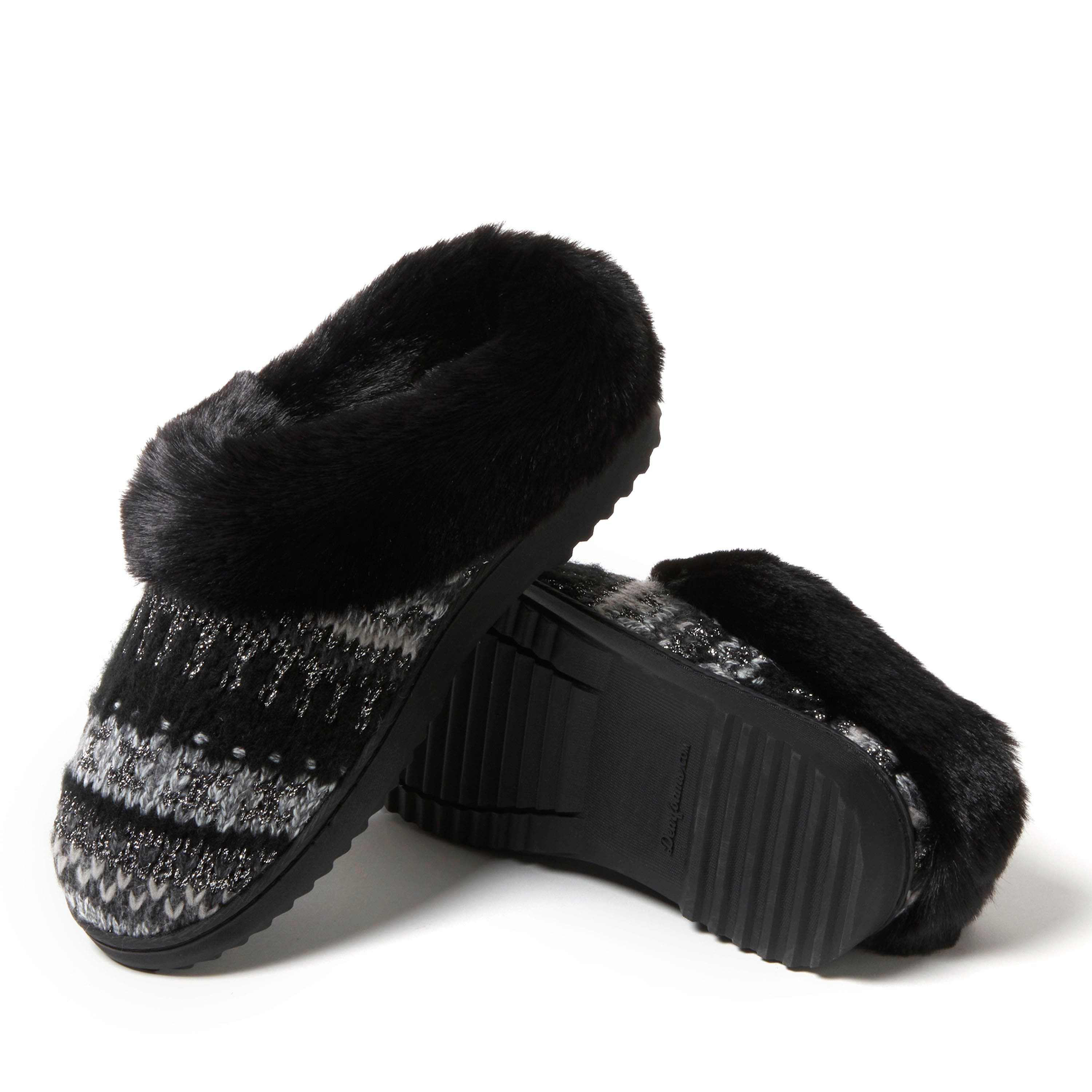 DEARFOAMS Hannah Festive Knit Clog Slipper, Alternate, color, Black