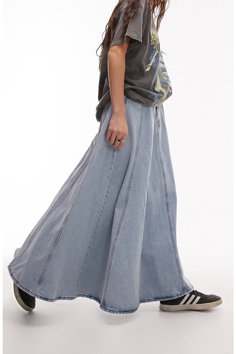 Full Circle Denim Maxi Skirt, Alternate, color, MID BLUE