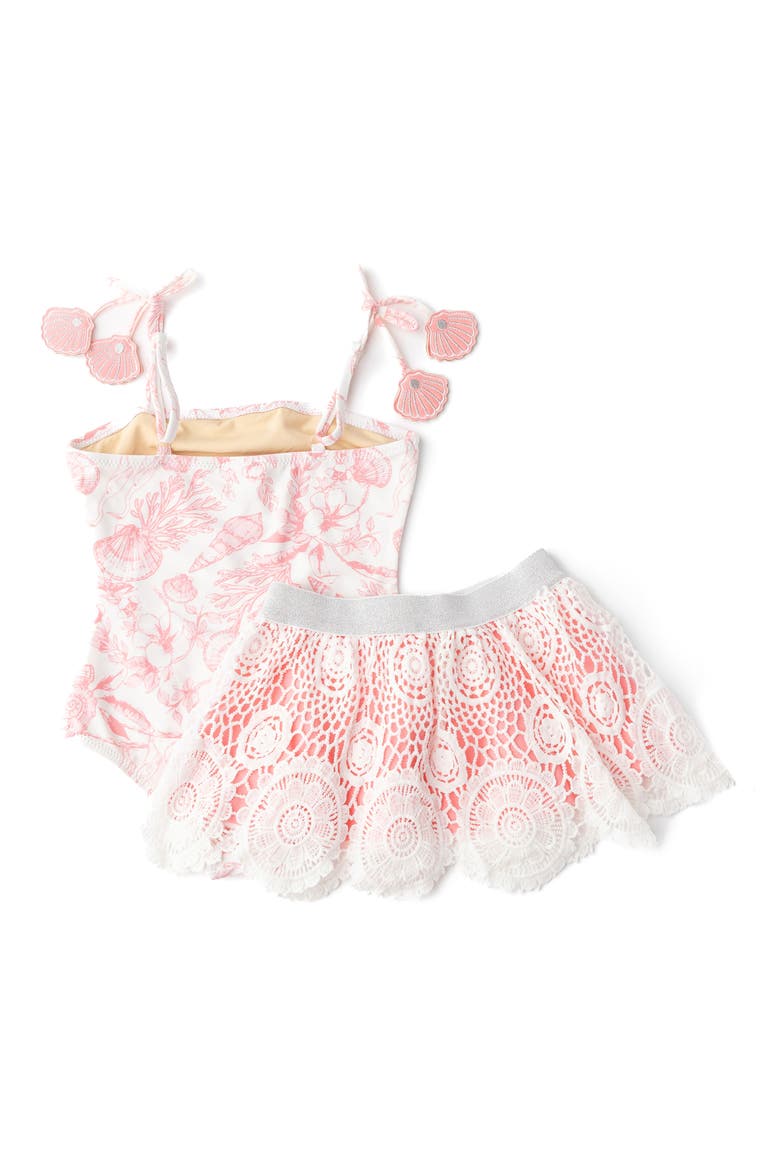 Kids' Seaside UPF 50+ One-Piece Swimsuit & Cover-Up Skirt Set, Alternate, color, CORAL