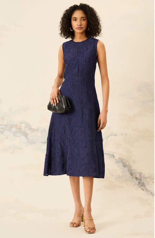 Luxely Jacquard A-line Midi Dress In Blue