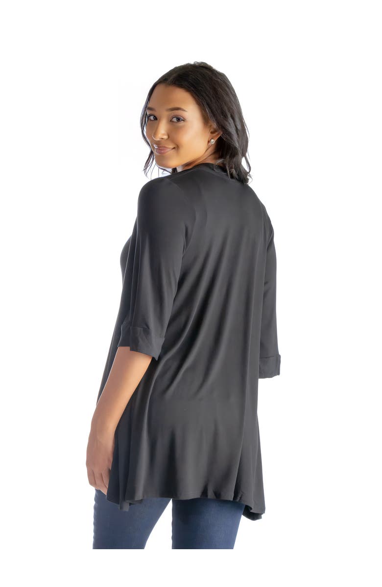 24seven Comfort Apparel Open Front Elbow Length Sleeve Cardigan, Alternate, color, Black