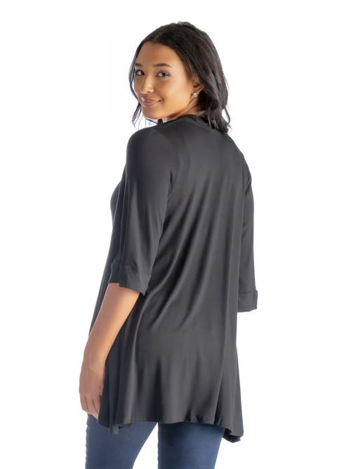 24seven Comfort Apparel Open Front Elbow Length Sleeve Cardigan