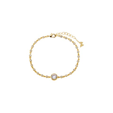 CZ Soltaire Bezel Link Charm Bracelet