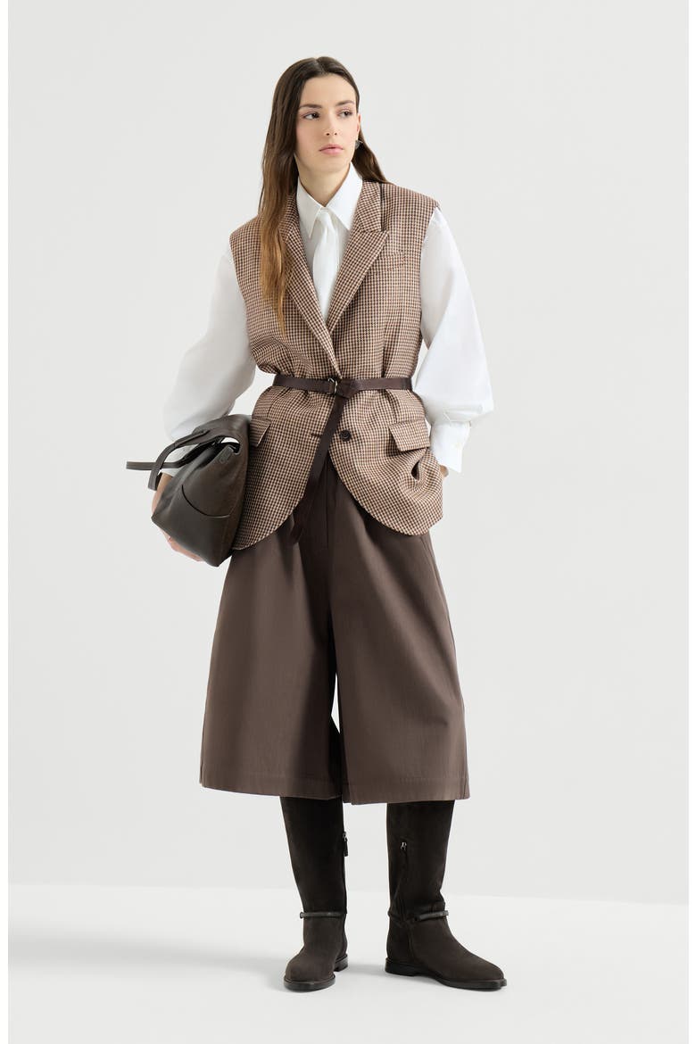 Couture cotton gabardine long Bermuda shorts with monili, Alternate, color, Pine Cone Brown