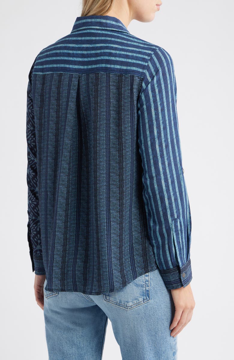 APNY Print Roll Tab Sleeve Chiffon Button-Up Shirt, Alternate, color, Dark Blue