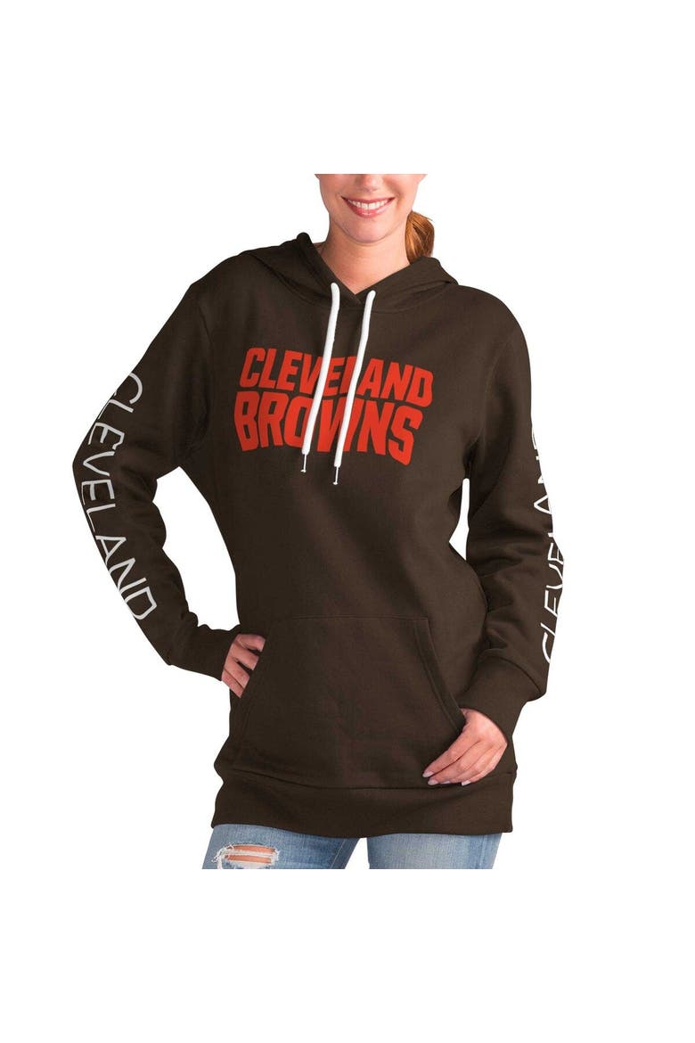 Women's G-III 4Her by Carl Banks Brown Cleveland Browns Extra Inning Pullover Hoodie, Main, color, Brown
