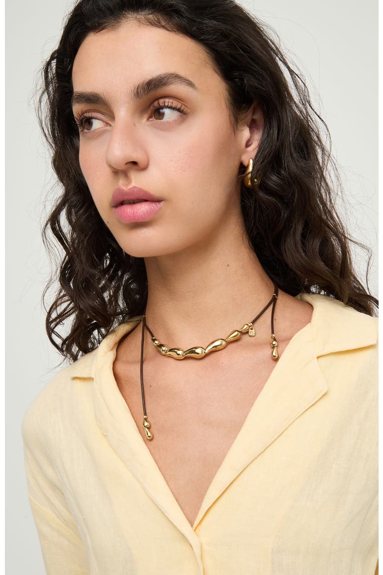 Leather Necklace with Gold-Tone Drop Details, Alternate, color, Gold