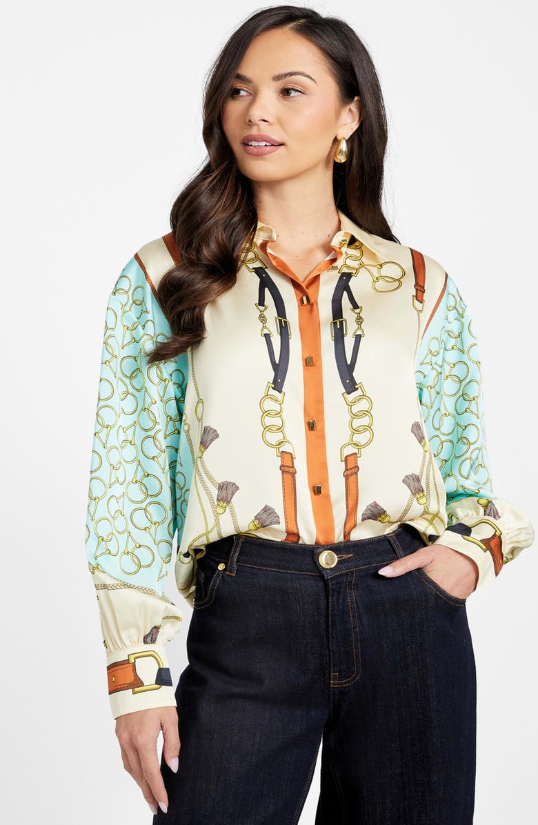 Marciano Amanda Print Satin Shirt, Alternate, color, Multi-Color Pattern