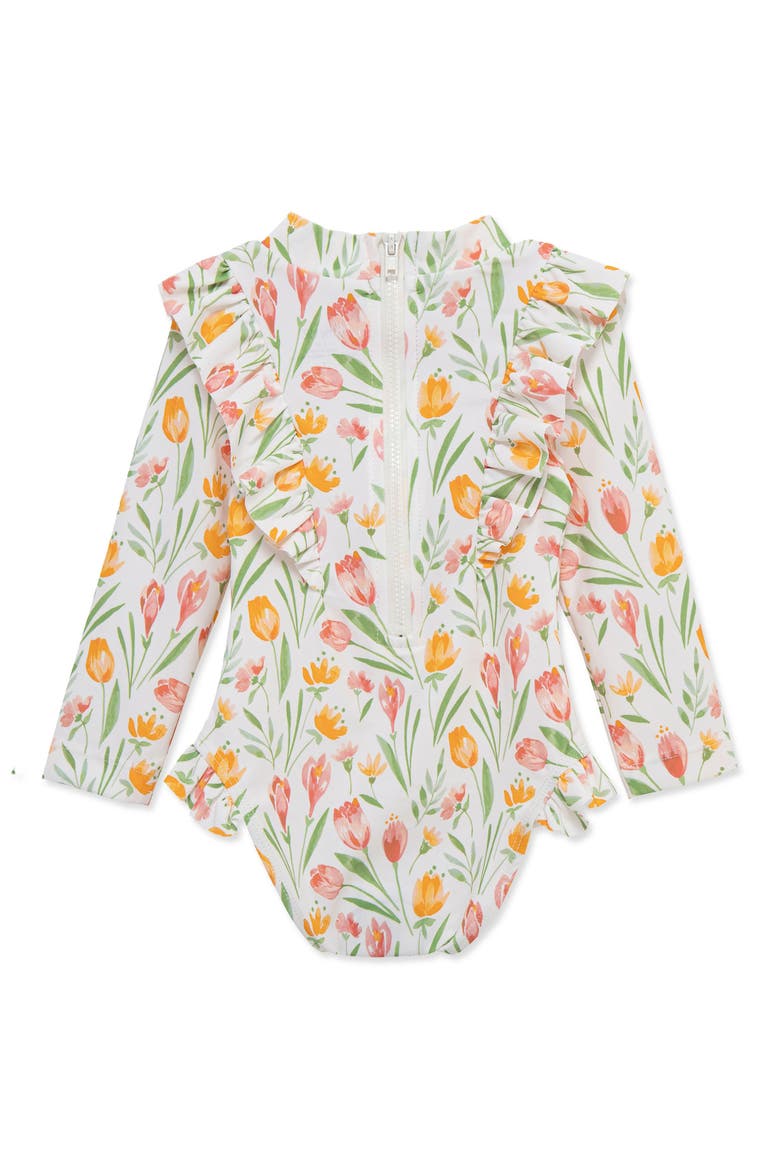 Floral UPF 50+ Rashguard Swimsuit, Alternate, color, PINK