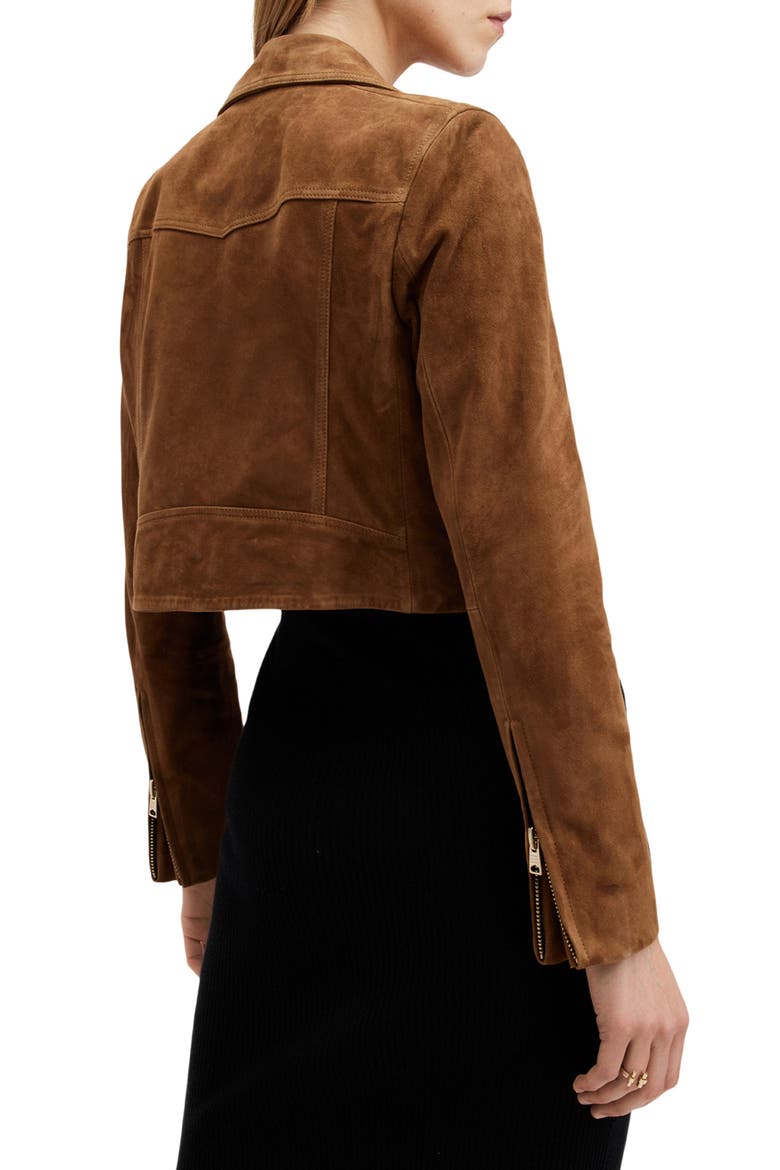 Dalby Crop Suede Moto Jacket, Alternate, color, SUGAR BROWN