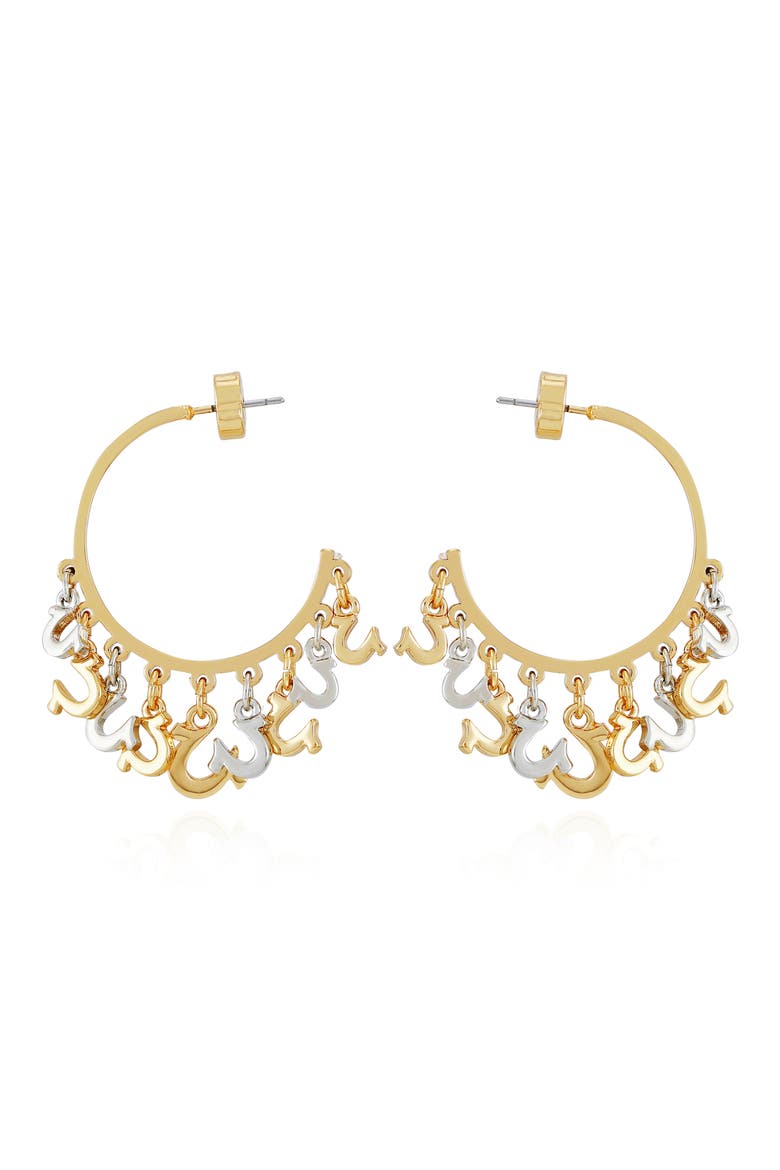 Horseshoe Drop Hoop Earrings, Alternate, color, GOLD TONE