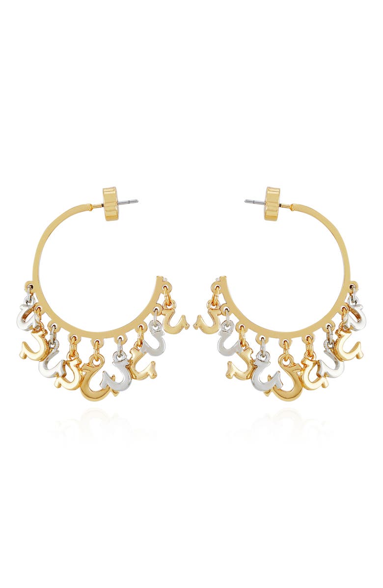 True Religion Horseshoe Drop Hoop Earrings, Alternate, color, Gold Tone