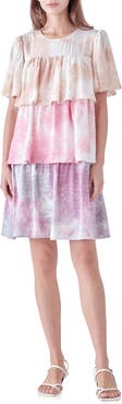 Free the Roses Tie Dye Swiss Dot Tiered Dress